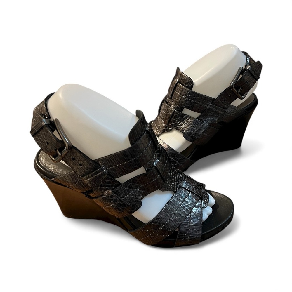 Donald Pliner Gaia Pewter Strappy Wedge Reptile Print Sandals Size 7.5M - Picture 5 of 11